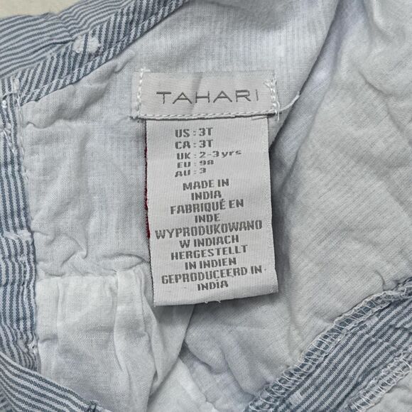 Tahari 3T Blue + White Striped Pinafore Toddler Dress Polka Dots Floral Ruffles - Picture 6 of 7